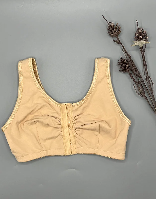 Quick Sale Plus Size Cotton Wire-free Darted Cup Front Open Bra - SKIN