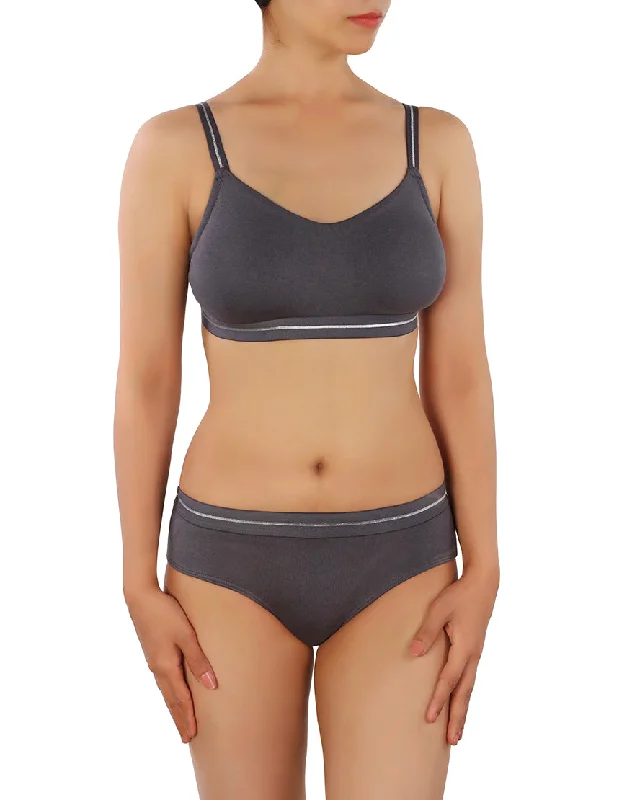 Extra Discount LOSHA DOUBLE LAYERED COTTON WIREFREE BRA WITH MATCHING PANTY -GREY
