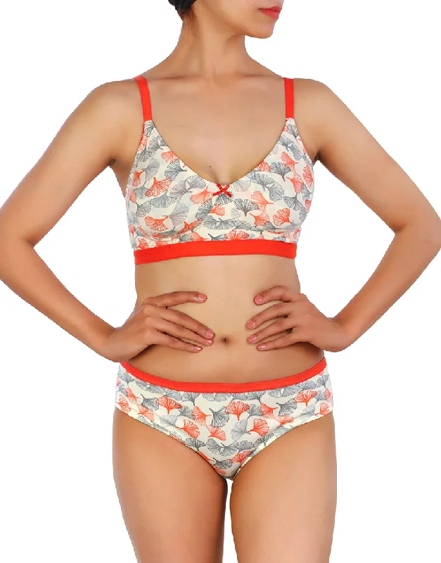 Lowest Prices LOSHA DOUBLE LAYERED COTTON WIREFREE BRA WITH MATCHING PANTY-ORANGE
