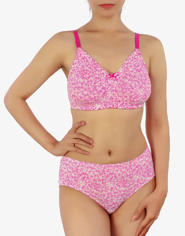 Act Now LOSHA DOUBLE LAYERED FULL COVERAGE COTTON WIREFREE BRA WITH MATCHING PANTY-PINK PRINT