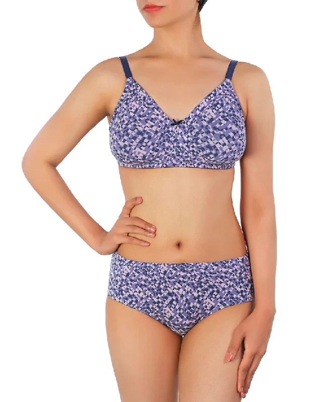 Online Specials LOSHA DOUBLE LAYERED FULL COVERAGE COTTON WIREFREE BRA WITH MATCHING PANTY-PURPLE PRINT