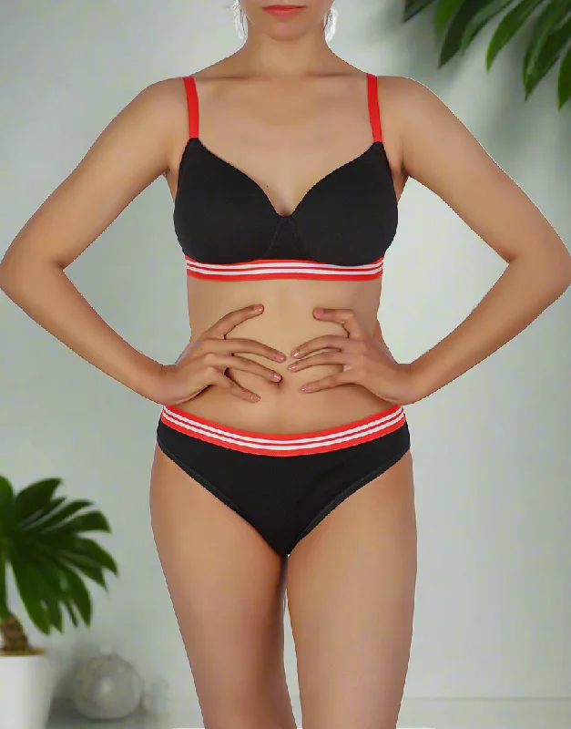 Big Savings LOSHA LIGHTLY PADDED NON WIRED TSHIRT BRA WITH MATCHING PANTY-BLACK