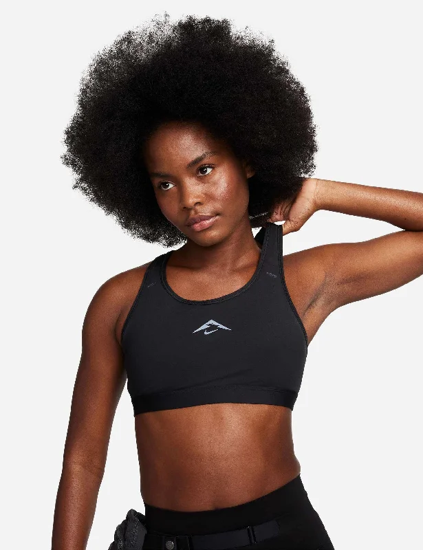 Weekend Savings Spree Trail Swoosh On-The-Run Sports Bra - Black/Dark Smoke Grey