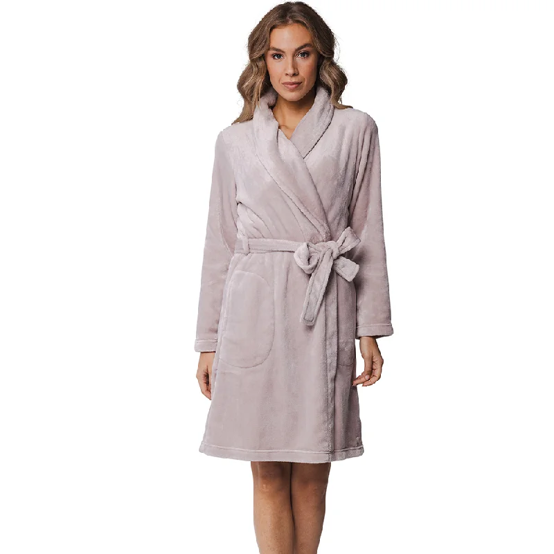 Final Offer Pastunette Soft Comfort Pale Pastel Pink Ladies Soft & Warm Flannel Fleece Wrap-Over Dressing Gown